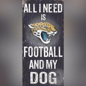 Jacksonville Jaguars Wood Sign - Football and Dog 6"x12"